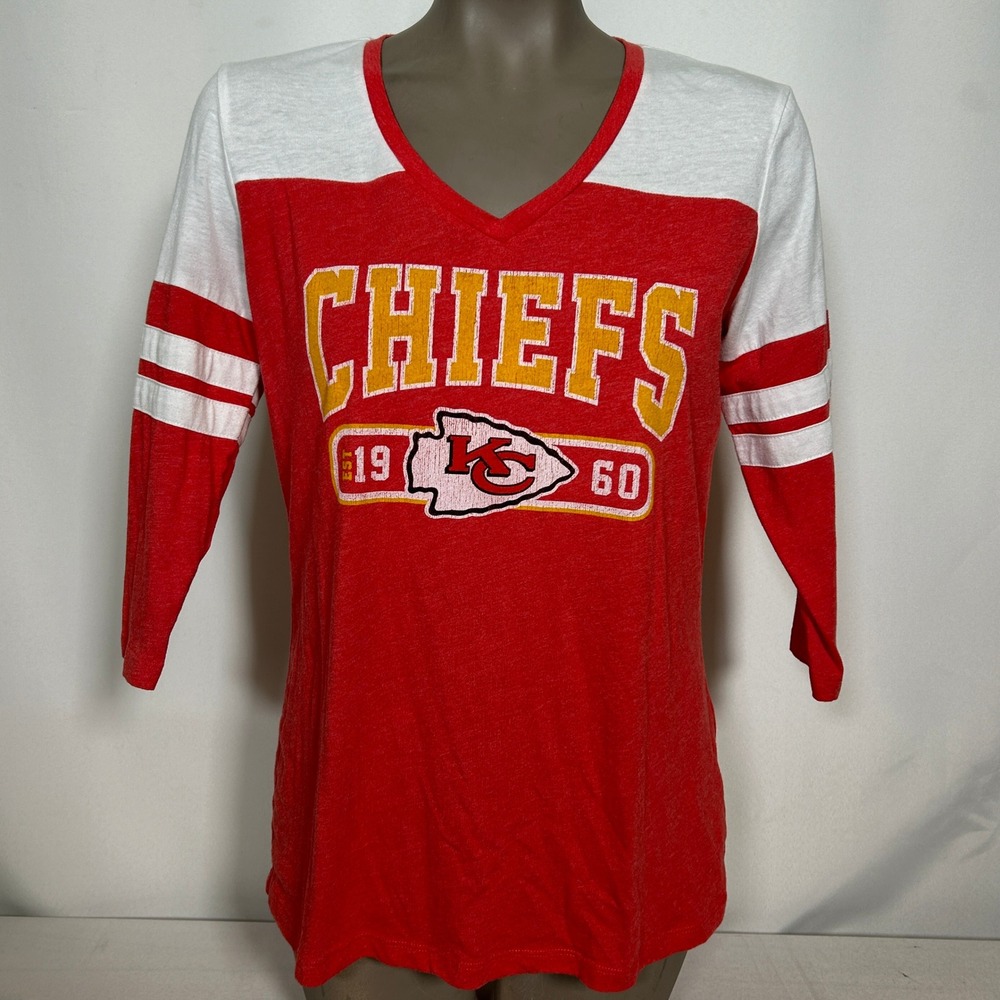 Kansas City Chiefs NFL Football Red White 3/4 Sleeve Jersey Top Women's MEDIUM